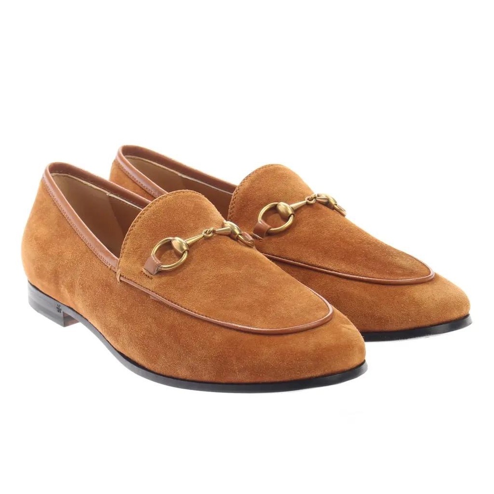 Gucci Women's Jordaan Horsebit Suede Loafers Size 7.5 US Blonde Cognac